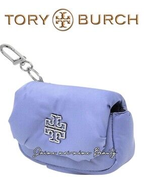 Tory Burch Periwinkle Blue Puffy Pillow Card Case Bag Charm Silver Hardware